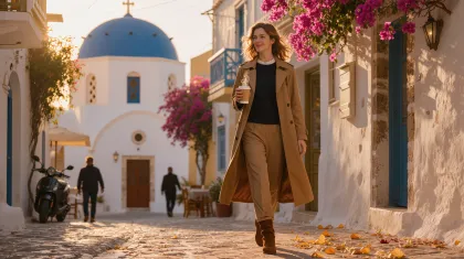 Santorini Fall Packing: Wind-Proof Navy &amp; Camel Capsule